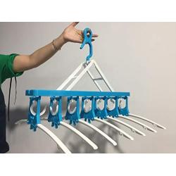 XPXKJ Multi-Functional Collapsible Hangers Space Saving 360 Degree Swivel Hook Strong Durable Clothes Hangers Hold Up-to 50 Lbs (Blue White, 7)