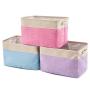 EZOWare Set of 3 Large Canvas Fabric Tweed Storage Organizer Cube Set W/Handles for Nursery Kids Toddlers Home and Office - 15 L x 10.5 W x 9.4 H -Mixed Crème