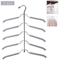 HJYPYJ Clothes Hangers Space Saving,Multi-Functional Non-Slip 5 Layer Wardrobe Shirt Hanger,Magic Hangers/Gray / 3 Pcs