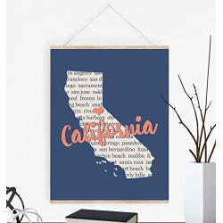 Any State Custom Art, California State Decor with Poster Hanger Available, You Choose Colors