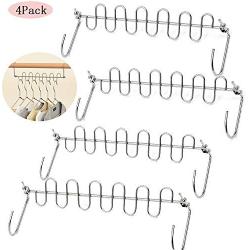 Keweis Closet Space Saving Hangers/Organizer, Multi-Purpose Metal Magic Hangers 9.5 Inch Cloth Hanger Wardrobe Closet Organization Closet Hanger Silver (Pack of 4)