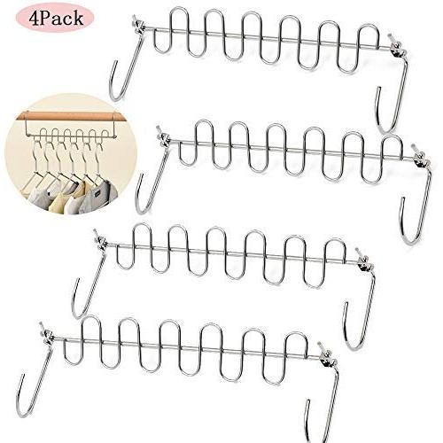 Keweis Closet Space Saving Hangers/Organizer, Multi-Purpose Metal Magic Hangers 9.5 Inch Cloth Hanger Wardrobe Closet Organization Closet Hanger Silver (Pack of 4)