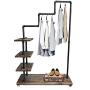 Diwhy Industrial Pipe Clothing Rack Pine Wood Shelving Shoes Rack Cloth Hanger Pipe Shelf Garment Racks (Style 4)