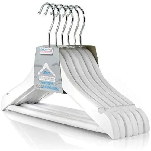 HANGERWORLD 24 White Wooden 11.8inch Kids Notched Coat Clothes Garment Hangers Non Slip Pants Bar HANGERWORLD 24 White Wooden 11.8inch Kids Notched Coat Clothes Garment Hangers Non Slip Pants Bar