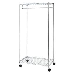 Cypressshop Rolling Wire Shelf Rack 2 Tiers Laundry Garment Hanging Rack Cloth Hanger Shelving Hanging Unit Open Closet Wardrobe Organizers with Shoe Rack Home Furniture