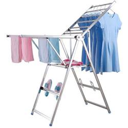 Stainless steel drying rack,Airfoil floor folding balcony drying rack indoor clothes rack clothes hanger-A