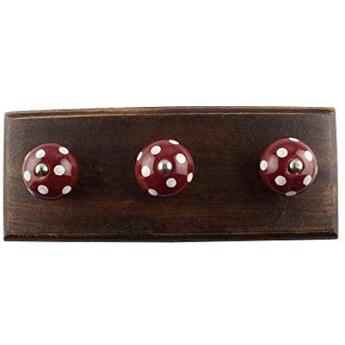 Indianshelf Handmade 1 Artistic Vintage Cherry Wooden Polka Dotted Clothes Hooks Hangers/Coat Hooks Wall Mounted
