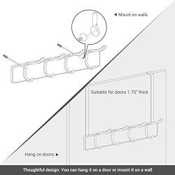 SONGMICS Over-The-Door Hook Rack, Wall-Mounted Coat Rack, Door Clothes Hanger with 4 Metal Hooks, for Living Room, Cloakroom, Bathroom, White ULHR24WT