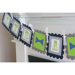 Mustache Bowtie or Necktie Chevron Polka Dot Baby Shower Door Sign Hanger - Lime Green, Navy & Grey - Favor Tags, Banners, Cupcake Toppers etc.