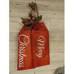 Large Christmas Wood Door Tags - Door Hanger - Merry Christmas - Christmas Floral with Bell Decoration - Holiday Wreath - Hand Painted and Crafted