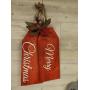 Large Christmas Wood Door Tags - Door Hanger - Merry Christmas - Christmas Floral with Bell Decoration - Holiday Wreath - Hand Painted and Crafted