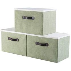 iFlower Storage Bin Foldable Storage Cubes Boxes with Lid Handles Collapsible Storage Basket Containers Organizer (Green,3-Pack)