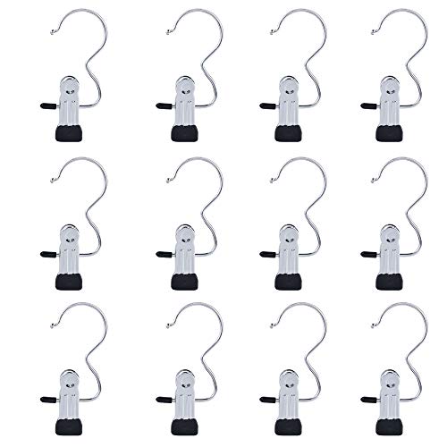 Fashion Easy 12 PCS Boot Hanger Clips,Laundry Hook Hanging Clothes Pins Stainless Steel Hanger Hold Clips for Bras, Socks, Towels, Underwear,Hats,Scarfs,Towels,Pants and Baby Clothes