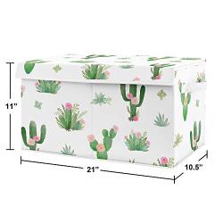 Sweet Jojo Designs Pink and Green Boho Watercolor Girl Baby Nursery or Kids Room Small Fabric Toy Bin Storage Boxes Chest for Cactus Floral Collection