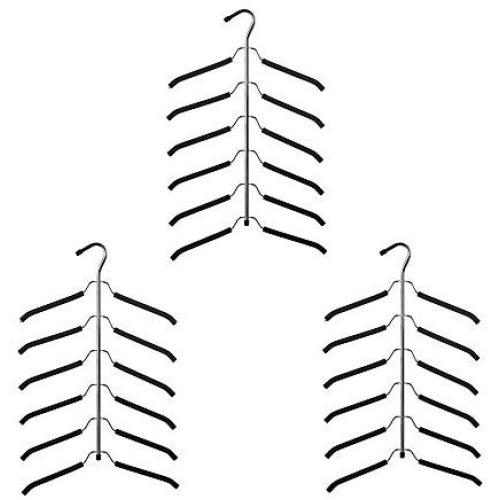 JOANNAS HOME Friction Blouse Tree Hangers Space Saving Hangers Clothes Organizer - 6 Layer Black Chrome Closet Clothes Hanger - 3 Pack