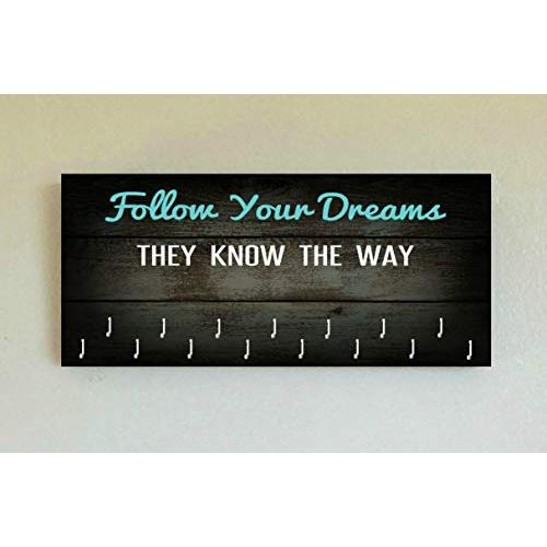Race Medal Holder/Running Medal Hanger FOLLOW YOUR DREAMS THEY KNOW THE WAY- Wood Wall Mounted Medal Organizer. CUSTOMIZATION Available