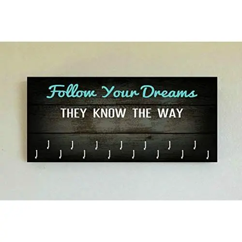 Race Medal Holder/Running Medal Hanger FOLLOW YOUR DREAMS THEY KNOW THE WAY- Wood Wall Mounted Medal Organizer. CUSTOMIZATION Available