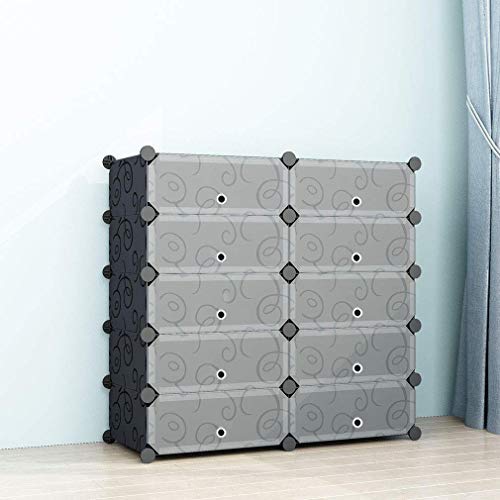 SIMPDIY Portable Shoe Rack Storage Organizer Shoe Boxes Storage System with Doors, Shoes,Accessories - Black (2x5 Cubes 93x37x90cm/37x15x36In)