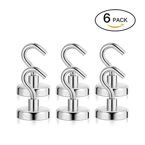 Super Strong Magnetic Hooks,All-Purpose [180 Rotation] Strong Decor Magnetic Hook Hanger for Refrigerator, Workshop, Office, Garage, Kitchen, Bathroom Paste (6 pcs), Heavy duty from 1.5kgs to 178kgs