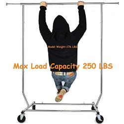 HOKEEPER 250 Lbs Load Capacity Commercial Grade Clothing Garment Racks Heavy Duty Sing Rail Adjustable Collapsible Rolling Clothes Rack on Wheels, Chrome Finish