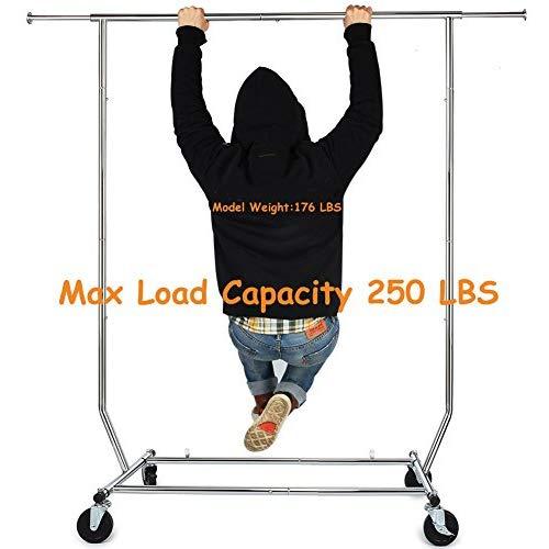 HOKEEPER 250 Lbs Load Capacity Commercial Grade Clothing Garment Racks Heavy Duty Sing Rail Adjustable Collapsible Rolling Clothes Rack on Wheels, Chrome Finish HOKEEPER 250 Lbs Load Capacity Commercial Grade Clothing Garment Racks Heavy Duty Sing Rail Adjustable Collapsible Rolling Clothes Rack on Wheels, Chrome Finish