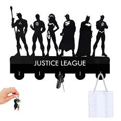 Justic League Wall Key Rack Holder Wall Hanger Wall Hook Key Hanger Rails Triple Wall Art Clothing Hook Rack Hanger Wall Art Decoration Strong Adh6esive Sticker Solid Wood Hooks