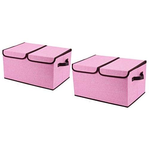 Large Fabric Storage Boxes Set- 2 Pack Foldable Storage and Organize Bins with Lids and Removable Dividers for Kids Toy Closet Shelf Bedroom Living-Room Under Bed(Pink)