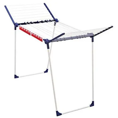Leifheit Varioline Medium Deluxe Winged Clothes Drying Rack with Adjustable Lines, Blue and White