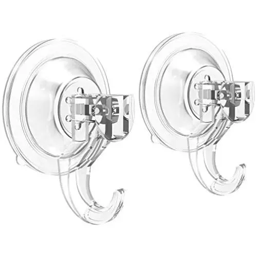 Suction Cup Hooks - Quntis Powerful SuperLock Suction Hooks (2 Pack) Heavy Duty Vacuum Suction Shower Hooks Wreath Hanger Kitchen Bathroom Window Hooks for Towel Loofah Sponge Christmas Wreath, Clear