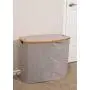 BIRDROCK HOME Divided Bamboo & Canvas Hamper - Double Laundry Basket with Lid - Modern 2 Section Foldable Hamper - Cut Out Handles - Grey Narrow Design - Great for Kids Adults