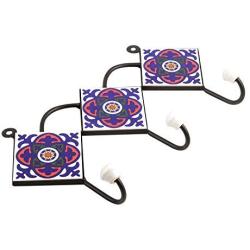 Indianshelf Handmade 1 Artistic Vintage Blue Ceramic Wheel Wall Hooks Tile Hanger/Wall Hooks for Hats