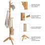 VASAGLE Coat Rack Stand with 11 Rounded Hooks, Wooden Hall Tree Enterway Coat Hanger Holder Free Standing for Clothes, Hats, Purses, Golden Oak URCR02BR