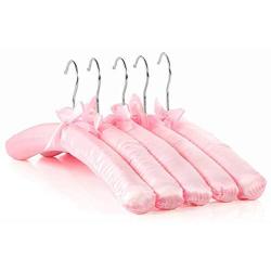 HANGERWORLD 5 Pink 17inch Satin Padded Top Garment Wedding Clothes Coat Hangers