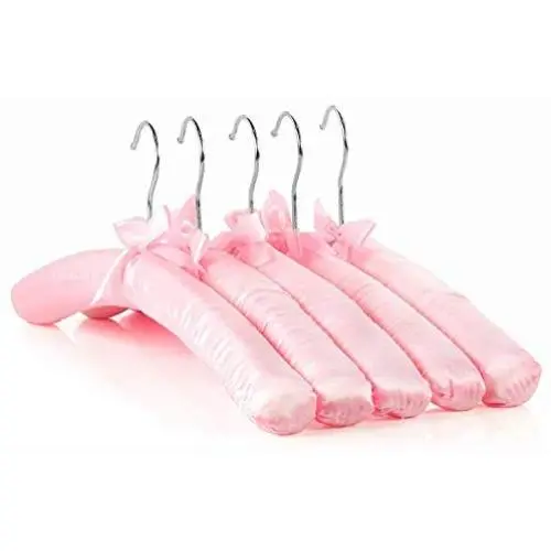 HANGERWORLD 5 Pink 17inch Satin Padded Top Garment Wedding Clothes Coat Hangers HANGERWORLD 5 Pink 17inch Satin Padded Top Garment Wedding Clothes Coat Hangers