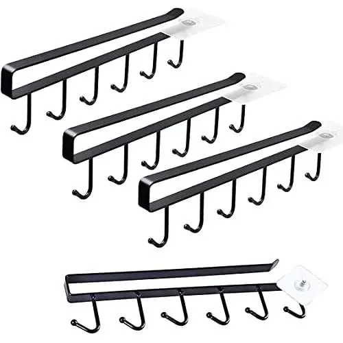 Adhesive Cup Holder Under Cabinet,4 Pack 6 Hook Coffee Cup Mug Holder Hanger Kitchen Utensil Hooks Fit for 1 Inch Thickness Shelf or Less (Black) Adhesive Cup Holder Under Cabinet,4 Pack 6 Hook Coffee Cup Mug Holder Hanger Kitchen Utensil Hooks Fit for 1 Inch Thickness Shelf or Less (Black)