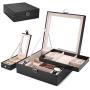 ProCase Jewelry Boxes Organizer for Women Girls, Two Layers Large Jewelry Display Storage Holder Case with Mirror Lock for Necklace Earrings Bracelets Rings Watches -Black
