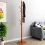 Coat Rack, Wooden Classic Vintage Floor Free Standing Multi-Layer Round Base Hanger Multi-Function Garment Hats Stand Cloth Shelf with 8 Hook for Home, Office, Entryway, Bedroom (Coffee)