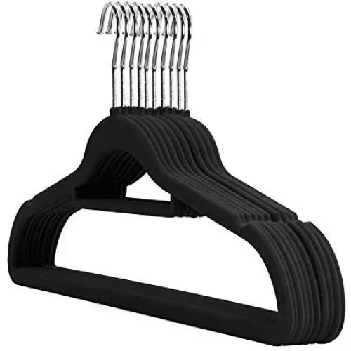 HANGERWORLD 10 Black 16.5inch Flocked Velvet Non Slip Coat Clothes Garment Hangers Trouser Accessory Bar HANGERWORLD 10 Black 16.5inch Flocked Velvet Non Slip Coat Clothes Garment Hangers Trouser Accessory Bar
