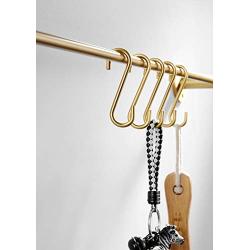 Hanging Hooks 5 Pieces,Brass S Shaped Hook Hangers for Kitchen Bathroom,Brushed Gold