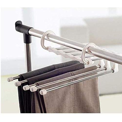 5PC Random Color 5 in 1 Multi-Function Home Hanger Stainless Steel Plastic Clothes Hanger Rack