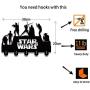 Star Wars Wall Door Hooks 20LB(Max) Quality Black Wood Made -Light in Weight-Easy to Install -Five Metal Hooks (Star 3)