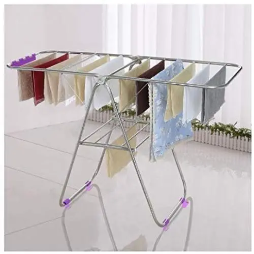 Aviat Clothes Drying Rack Foldable Floor Free Standing Holder,Multifunction&Stainless Steel&Durable,Balcony Coat Hanger Stand Storage for Clothes, Suits,Towel,Hang Laundry [Ship from USA] (Silver)