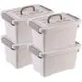 Livable Khaki Plastic Storage Boxes with Brown Handle, 6 Quart Storage Bin with Latch/Lid, 4 Pack Livable Khaki Plastic Storage Boxes with Brown Handle, 6 Quart Storage Bin with Latch/Lid, 4 Pack