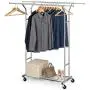 Bextsware Clothes Garment Rack On Wheels, Expandable Double Rails Heavy Duty Commercial Grade Hanging Clothes Organizer Stand Clothing Rack with Mesh Bottom Shelves for Boxes Shoes Storage, Chrome