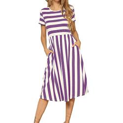 Kauneus ???????? Womens Summer Short Sleeve Striped Color Block High Waist Beach Maxi Dress with Pockets