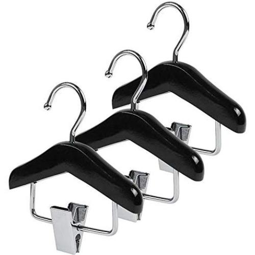 Iddefee Clothes Hanger 10-Piece Solid Wood Pet Hangers Wooden Belt Clips Hanging Socks Tie Mini Hangers Pants Hangers (Color : Black, Size : 10x10x1.2cm)