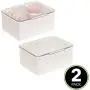 mDesign Stackable Bathroom Vanity Countertop Storage Cosmetic Organizer Boxes with Hinged Lid for Makeup, Beauty, Hair, Nail Supplies - 2 Pack - Cream/Clear