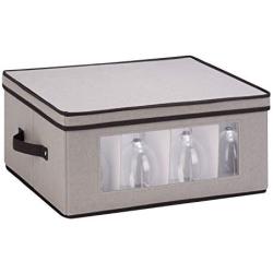 Honey-Can-Do SFT-05379 Large Canvas Stemware Window Storage Chest,, Gray, 18.38 in L x 13.88 in W x 8.5 in H