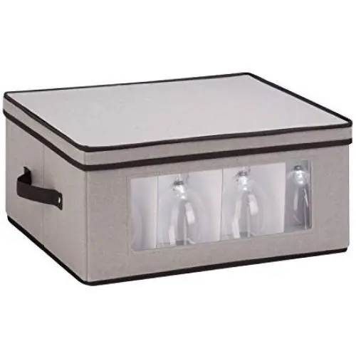 Honey-Can-Do SFT-05379 Large Canvas Stemware Window Storage Chest,, Gray, 18.38 in L x 13.88 in W x 8.5 in H Honey-Can-Do SFT-05379 Large Canvas Stemware Window Storage Chest,, Gray, 18.38 in L x 13.88 in W x 8.5 in H