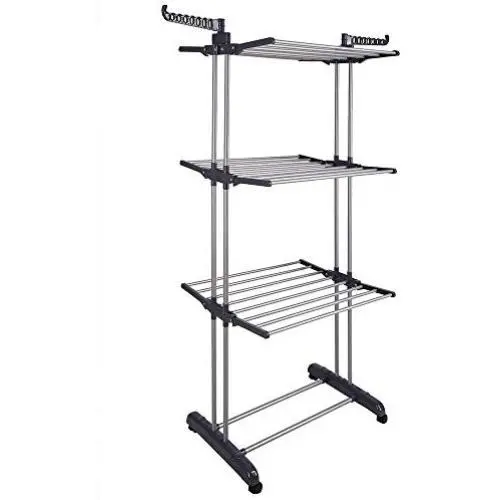 3Tier Stainless Laundry Organizer Folding Drying Rack Clothes Dryer Hanger Stand with Ebook